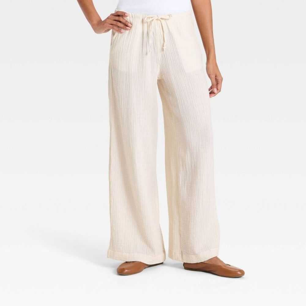 Universal Thread - Women's Mid-Rise Drawstring Wide Leg Pull-On Pants Cream